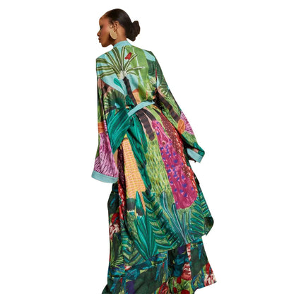 New Elegant Japanese Kimono Robe with Obi – Floral Print Silk Yukata Pajamas for Women