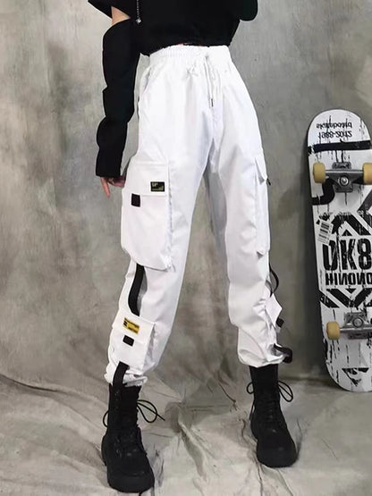 Women's Harajuku High-Waist Cargo Joggers – Punk Harem Pants with Chain & Pockets