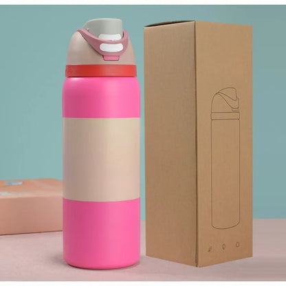 32oz Stainless Steel Sports Thermos Bottle – Outdoor Vacuum Kettle with Handle & Suction Lid