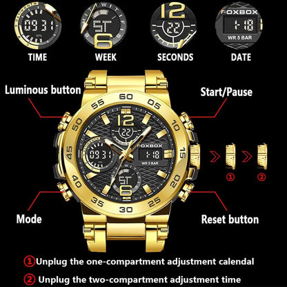 FOXBOX Men’s Luxury Chronograph Watch – Waterproof Sport Diver & Business Timepiece with Gift Box