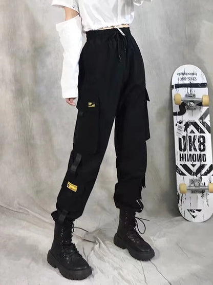 Women's Harajuku High-Waist Cargo Joggers – Punk Harem Pants with Chain & Pockets