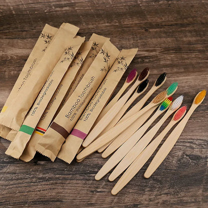 Eco-Friendly Bamboo Toothbrush Set – 8 or 12 Pack Soft Bristle Charcoal-Infused Wooden Toothbrushes for Adults