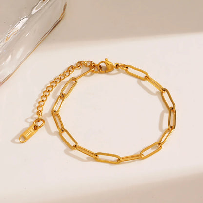 Minimalist Gold Chain Necklace & Chunky Paperclip Bracelet – Waterproof Stainless Steel Jewelry Gift