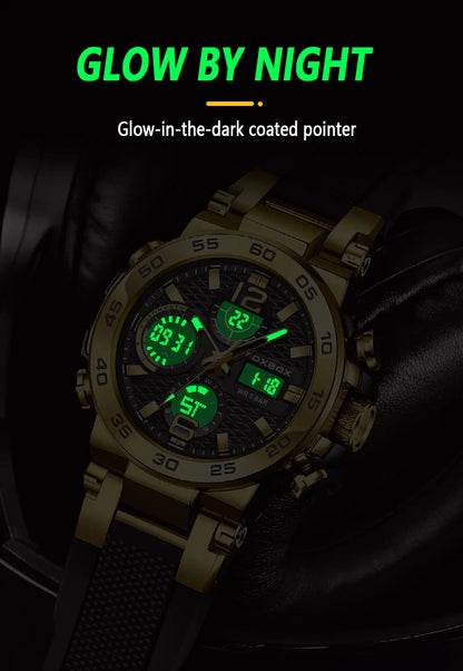 FOXBOX Men’s Luxury Chronograph Watch – Waterproof Sport Diver & Business Timepiece with Gift Box
