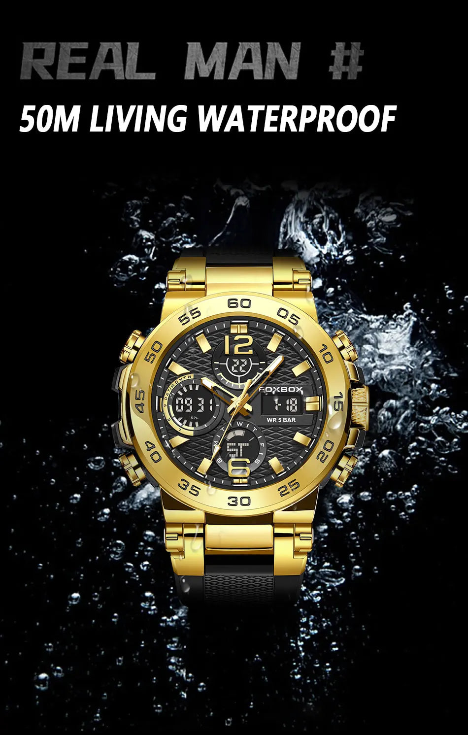 FOXBOX Men’s Luxury Chronograph Watch – Waterproof Sport Diver & Business Timepiece with Gift Box