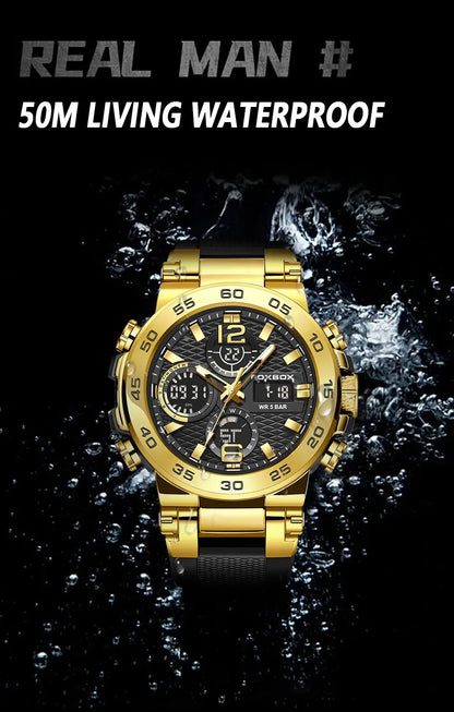 FOXBOX Men’s Luxury Chronograph Watch – Waterproof Sport Diver & Business Timepiece with Gift Box