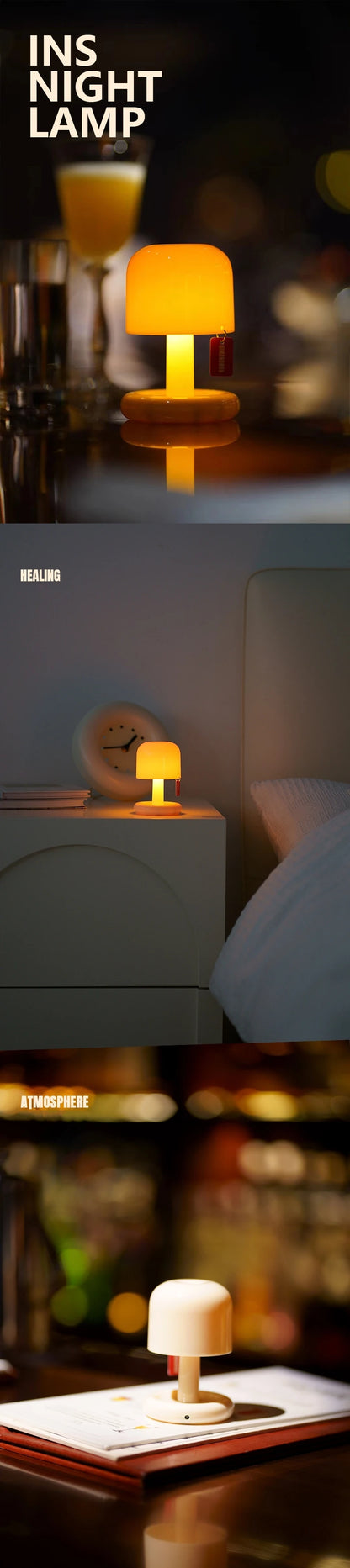 Mini Sunset LED Night Light – USB Rechargeable Mushroom-Style Lamp for Bedroom, Coffee Bar, and Home Decor