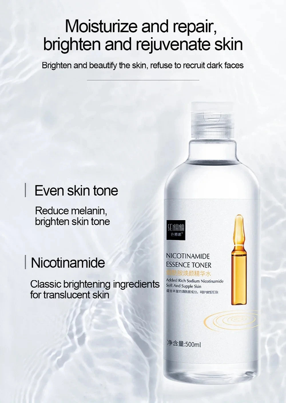 500ml Niacinamide & Hyaluronic Acid Facial Toner – Moisturizing Essence Water for Dry & Dull Skin