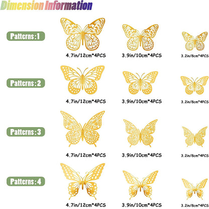 48PCS 3D Gold Butterfly Wall Stickers – Elegant Decorative Set for Birthdays, Bedrooms & Parties