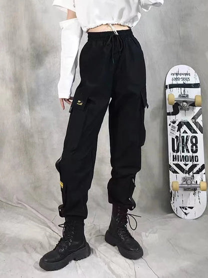 Women's Harajuku High-Waist Cargo Joggers – Punk Harem Pants with Chain & Pockets