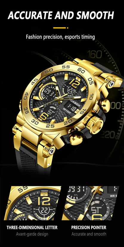 FOXBOX Men’s Luxury Chronograph Watch – Waterproof Sport Diver & Business Timepiece with Gift Box