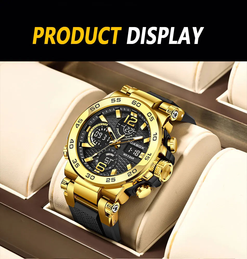FOXBOX Men’s Luxury Chronograph Watch – Waterproof Sport Diver & Business Timepiece with Gift Box