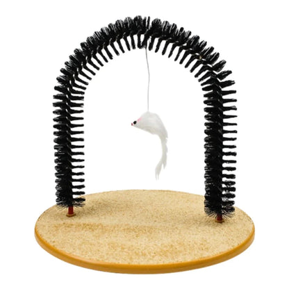 Cat Arch Toy with Massage Brush & Hanging Plush Mice – Grooming & Scratching Mat Combo