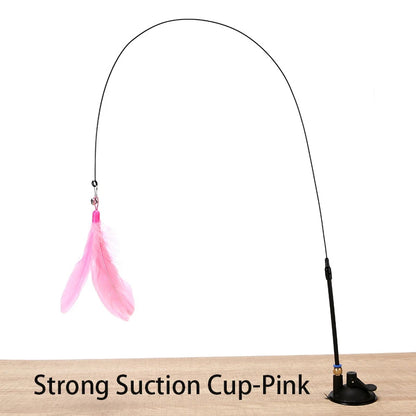 Interactive Cat Wand Toy with Suction Cup – Hands-Free Feather Teaser for Kittens & Cats