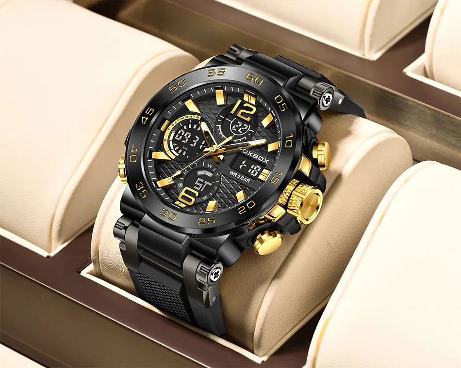 FOXBOX Men’s Luxury Chronograph Watch – Waterproof Sport Diver & Business Timepiece with Gift Box