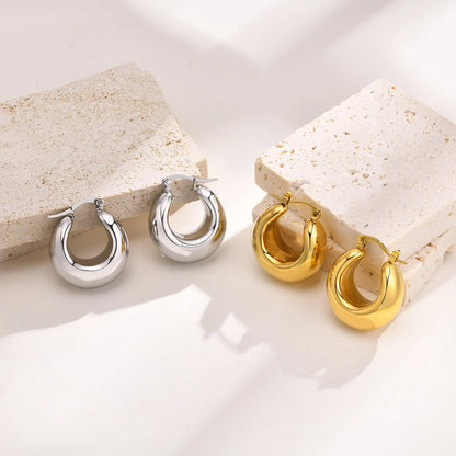 Chunky C-Shape Hoop Earrings for Women – 18K Gold Plated Stainless Steel Huggies