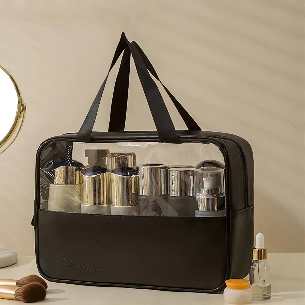 Matte Translucent Travel Toiletry Bag – Unisex Makeup & Cosmetic Organizer with Handle