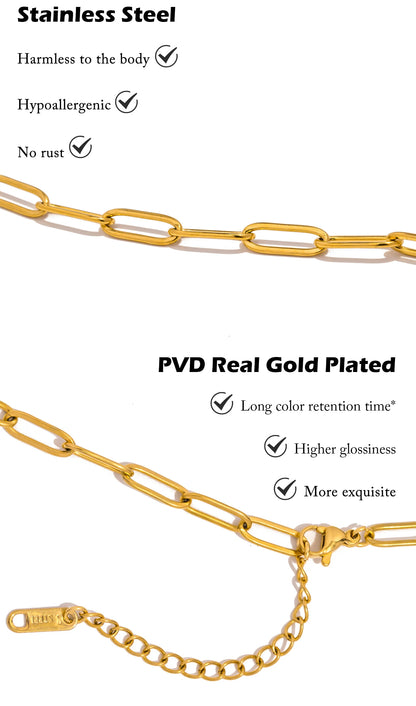 Minimalist Gold Chain Necklace & Chunky Paperclip Bracelet – Waterproof Stainless Steel Jewelry Gift
