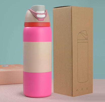 32oz Stainless Steel Sports Thermos Bottle – Outdoor Vacuum Kettle with Handle & Suction Lid