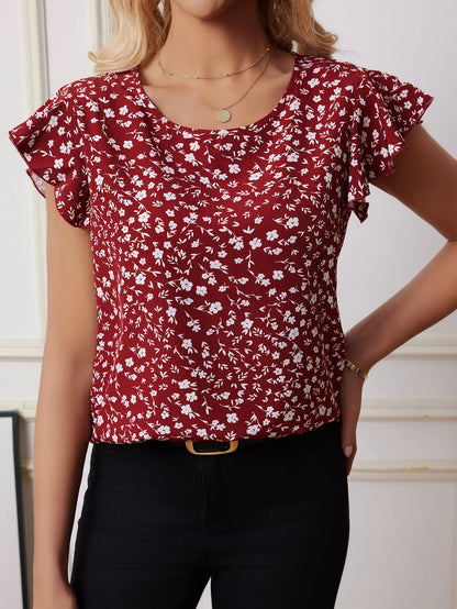 Summer Fashion Printed Shirt Women's Short sleeved Bohemian Vacation Top Pleated Hem Blusas Women's Party Neutral Casual Shirt