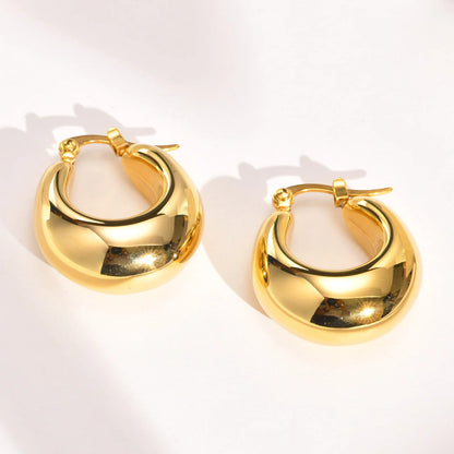 Chunky C-Shape Hoop Earrings for Women – 18K Gold Plated Stainless Steel Huggies