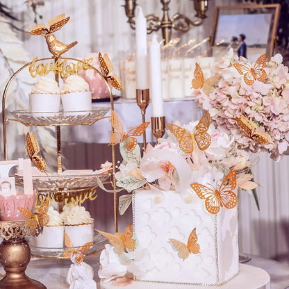 48PCS 3D Gold Butterfly Wall Stickers – Elegant Decorative Set for Birthdays, Bedrooms & Parties