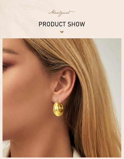 Chunky C-Shape Hoop Earrings for Women – 18K Gold Plated Stainless Steel Huggies