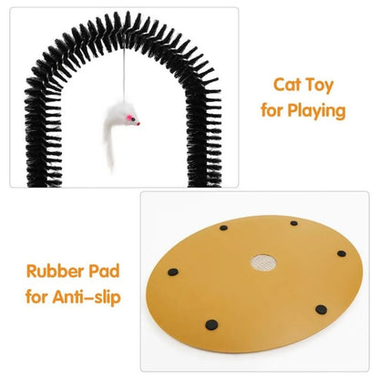 Cat Arch Toy with Massage Brush & Hanging Plush Mice – Grooming & Scratching Mat Combo