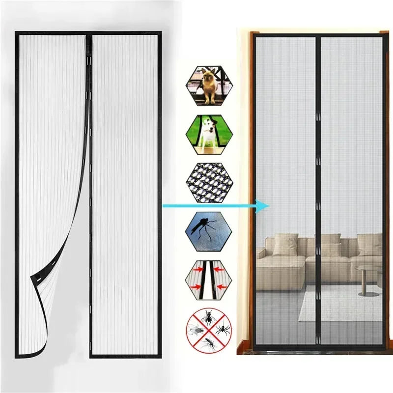 Magnetic Mesh Door Curtain – Anti-Mosquito Insect Screen with Auto-Closing Magnets