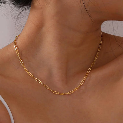 Minimalist Gold Chain Necklace & Chunky Paperclip Bracelet – Waterproof Stainless Steel Jewelry Gift