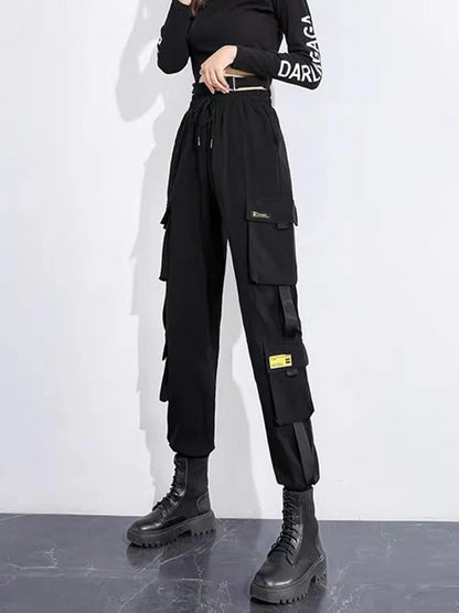 Women's Harajuku High-Waist Cargo Joggers – Punk Harem Pants with Chain & Pockets