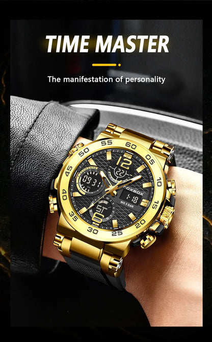 FOXBOX Men’s Luxury Chronograph Watch – Waterproof Sport Diver & Business Timepiece with Gift Box