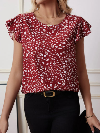 Summer Fashion Printed Shirt Women's Short sleeved Bohemian Vacation Top Pleated Hem Blusas Women's Party Neutral Casual Shirt