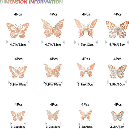 48PCS 3D Gold Butterfly Wall Stickers – Elegant Decorative Set for Birthdays, Bedrooms & Parties