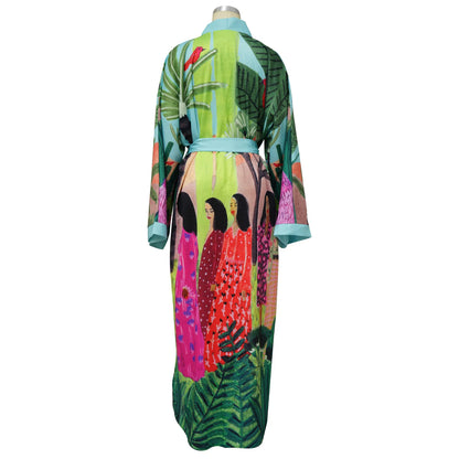 New Elegant Japanese Kimono Robe with Obi – Floral Print Silk Yukata Pajamas for Women