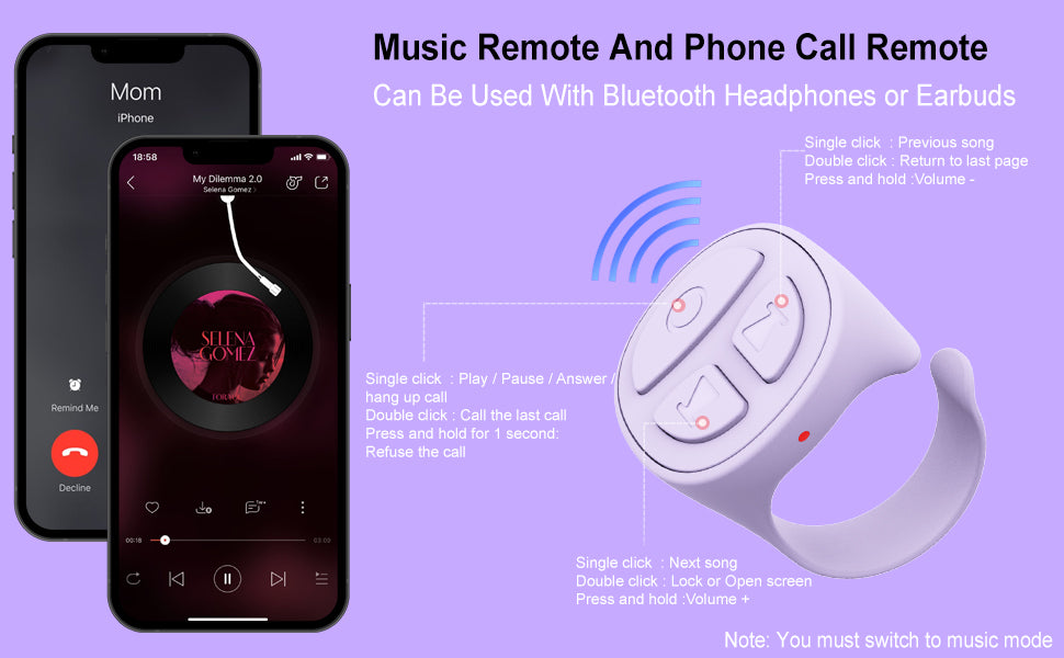 GITFO Bluetooth smart ring used to control music playback and phone calls with single, double, and long press functions for Bluetooth headphones BeTrendy