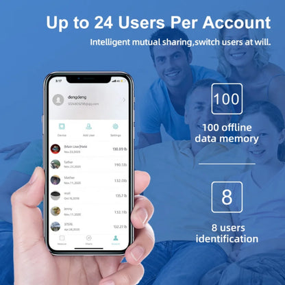 Icomon scale app allowing up to 24 user profiles with offline data memory and family tracking
