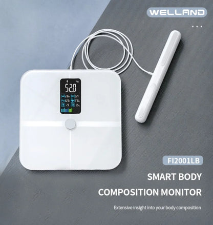 Flatlay image of Icomon digital smart body composition scale with handle electrodes