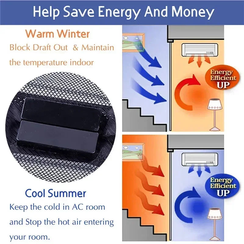 Energy-saving magnetic mesh door curtain helps block drafts in winter and hot air in summer, improving indoor temperature control and reducing energy bills