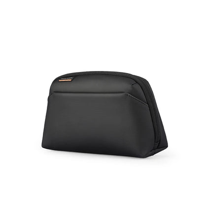 Minimalist front view of Mark Ryden black tech organizer pouch – durable travel case for digital accessories