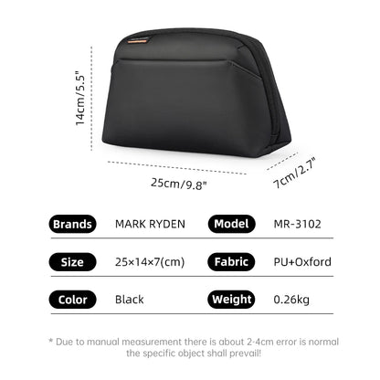 Mark Ryden MR-3102 tech organizer pouch with size 25x14x7 cm, black color, PU and Oxford fabric, 0.26 kg weight