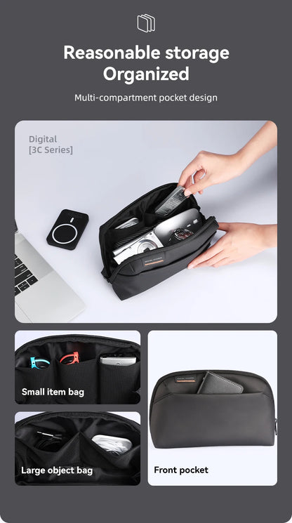 Mark Ryden 3C Series tech pouch with multi-compartment design – includes small item bag, large object bag, and front pocket for organized storage