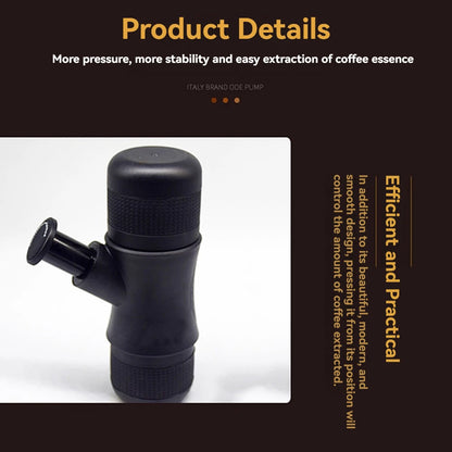 Black portable hand-press espresso maker displayed upright, highlighting its efficient and modern design with a side pressure lever for coffee extraction