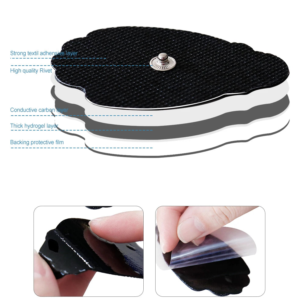 Stack of reusable black square electrode pads with snap connectors