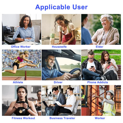  Suggested users of EMS stimulator including office workers, athletes, seniors, and students