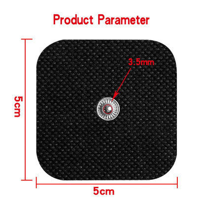 Size and dimension diagram of square electrode pad (5cm x 5cm) with snap connector