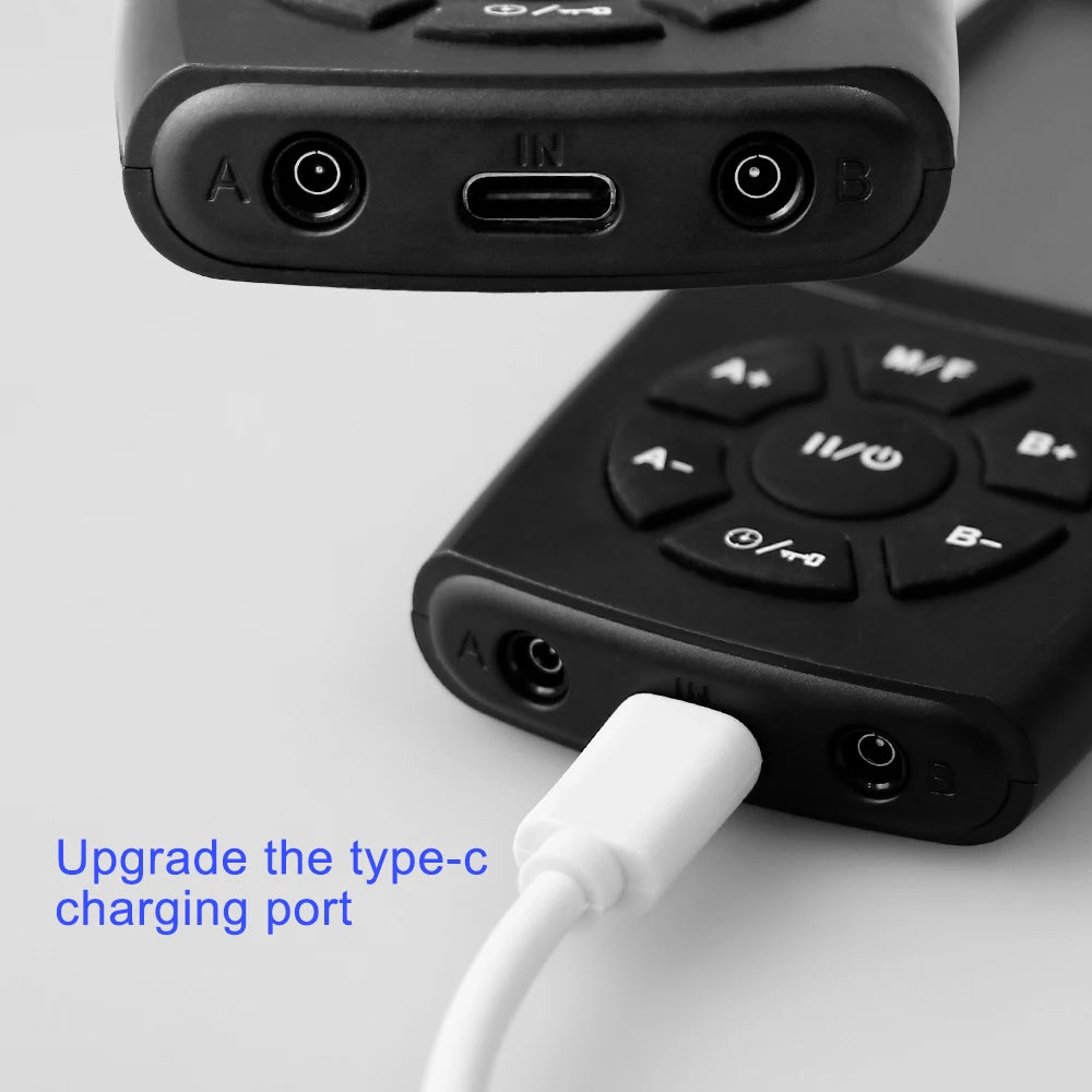 Detailed view of EMS device with inserted Type-C cable and dual output ports