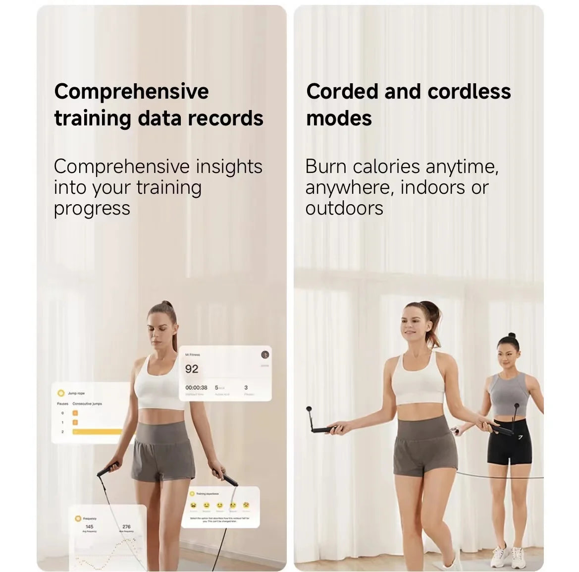 Xiaomi Mijia smart rope with corded and cordless options for indoor or outdoor workouts
